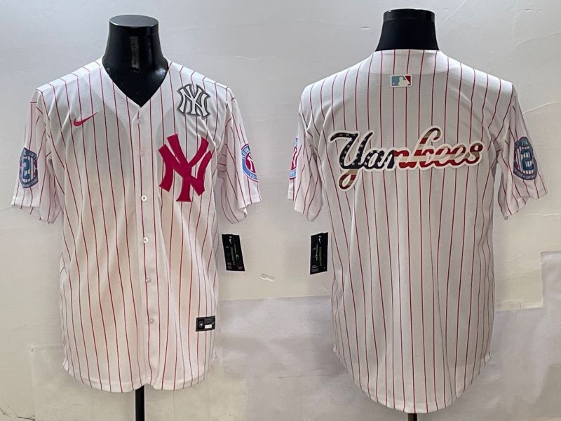 Men New York Yankees Blank White Stripe Jointly Name Nike 2025 MLB Jersey style 8